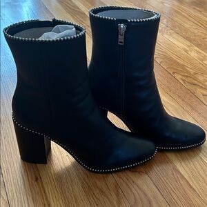 Coach Black Leather Stud-Trim Block Heel Ankle Boots
